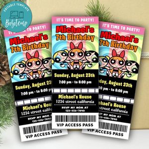 Powerpuff Ticket Invitation Customizable Template Instant Download