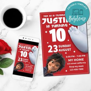 Big Hero 6 Birthday Flyer Customizable Template to Print at Home Instant Download