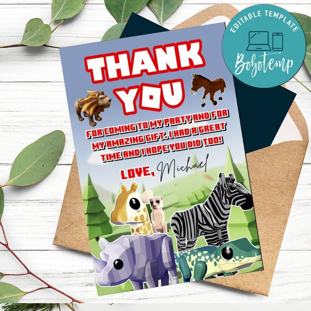 Roblox Safari Thank You Card Customizable Template To Print At Home Instant Download