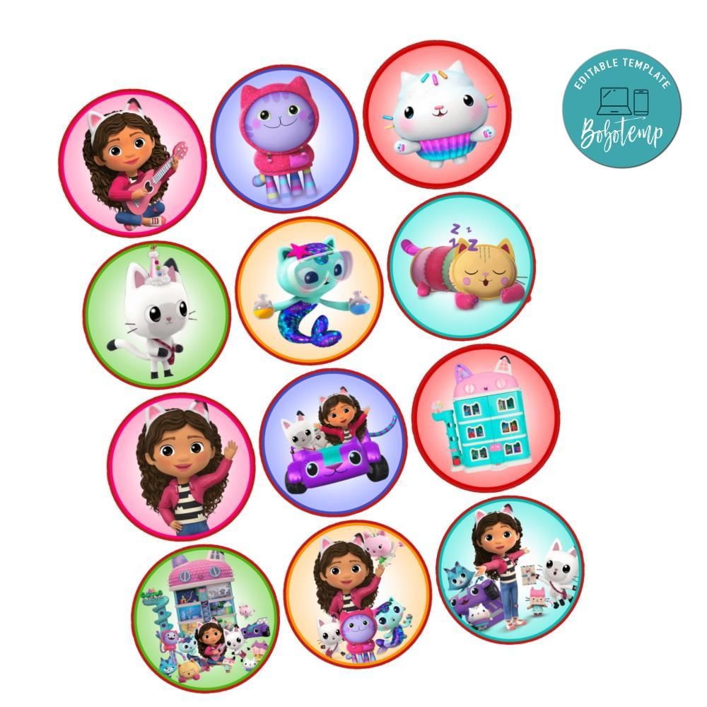 Gabby Dollhouse Cupcake Toppers Template Printable Instant Download ...