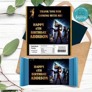 Puss in Boots Candy bar Label Customizable Template Instant Download