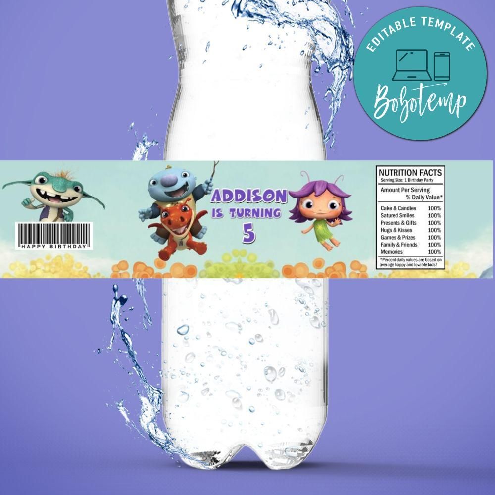WallyKazam Birthday Water Bottle Label Template to Print at Home Instant Download
