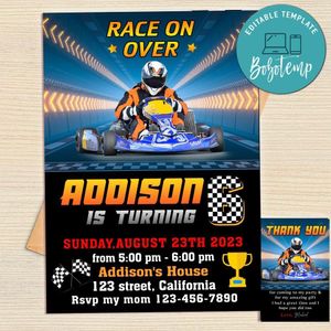 Karting Invitation Template Free Thank You Card Printable