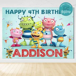 Henry Hugglemonster Birthday Backdrop Digital File Template Instant Download