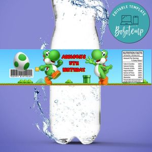 Yoshi Bottle Label Birthday Water Bottle Label Template to Print at Home Instant Download