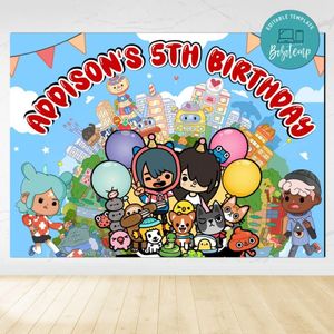 Toca Boca Birthday Backdrop Digital File Template Instant Download
