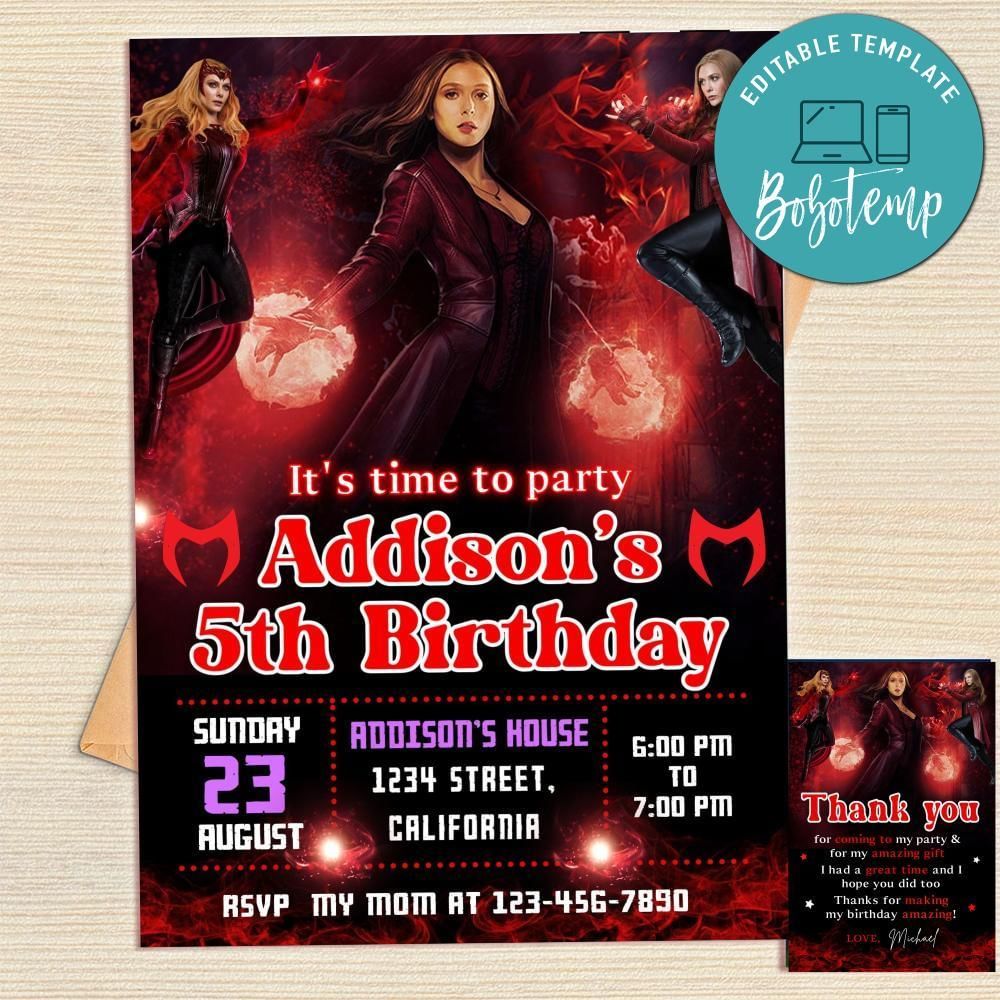 Wanda Maximoff Invitation Template Free Thank You Card Printable