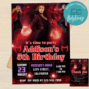 Wanda Maximoff Invitation Template Free Thank You Card Printable