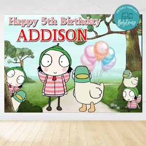 Sarah & Duck Birthday Backdrop Digital File Template Instant Download