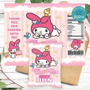 My Melody Birthday Honey Buns Snack Bag Label Customizable Instant Download