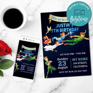 Peter Pan Classic Birthday Flyer Customizable Template to Print at Home Instant Download