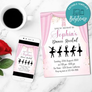 Ballet recital Birthday Invitation Customizable Template to Print at Home Instant Download