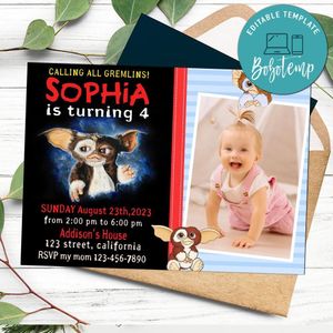 Gremlins Gizmo Invitation With photo Customizable Template to Print at Home Instant Download