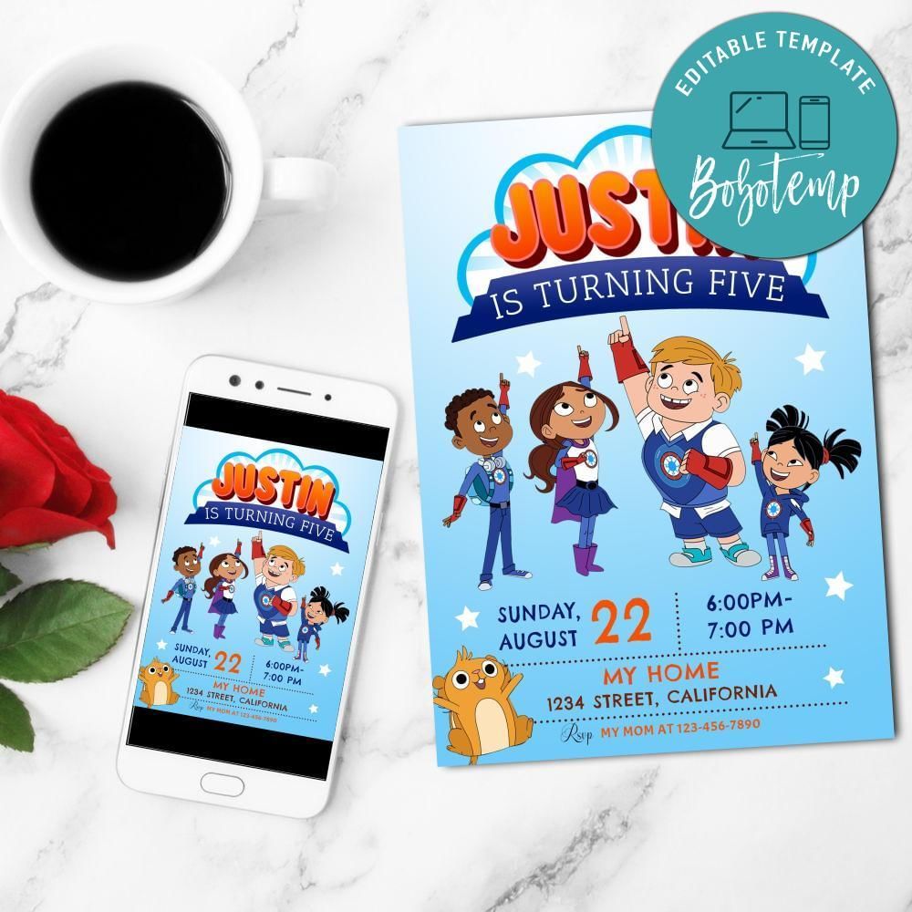 Hero Elementary Mobile Invite Customizable Template Instant Download