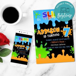 Slime Birthday Invitation Customizable Template to Print at Home Instant Download