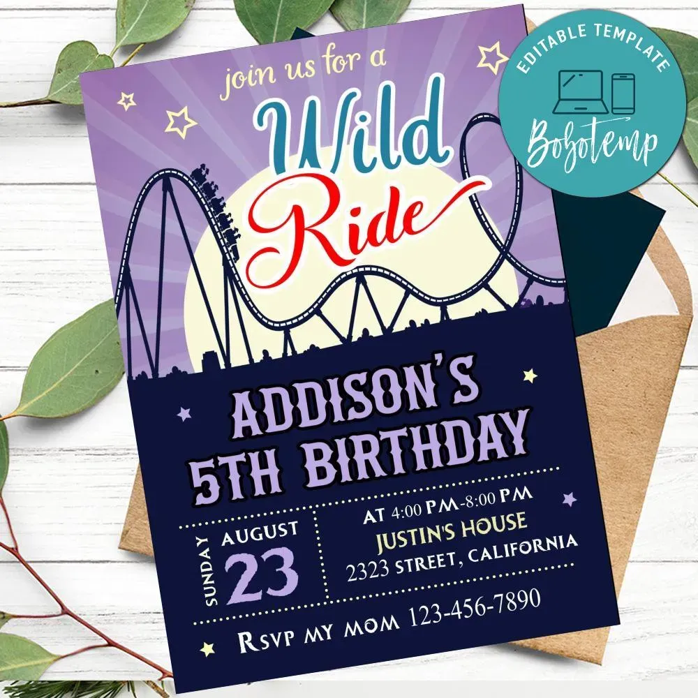 Roller coaster Birthday Invitation Customizable Template | Bobotemp Shop