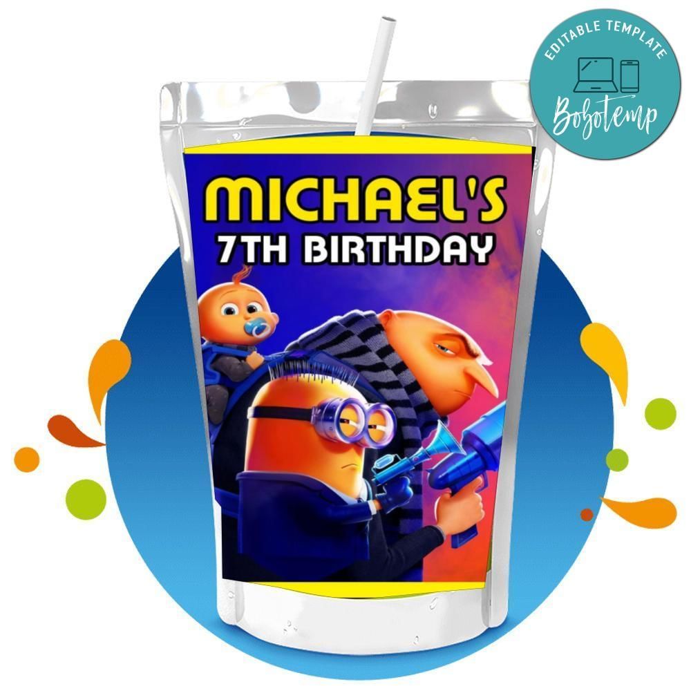 Despicable me 4 Capri Sun Birthday Label Digital File Printable Instant Download