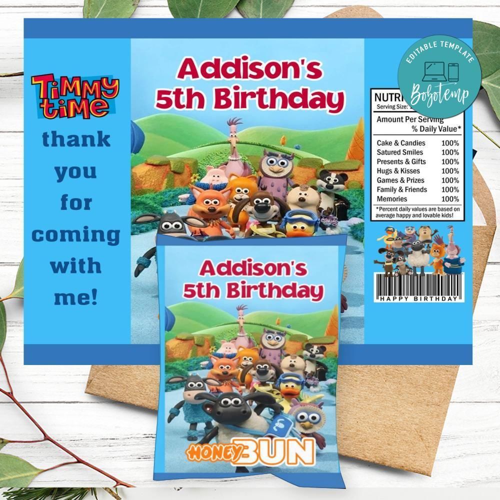 Timmy Time Birthday Honey Buns Snack Bag Label Customizable Instant Download