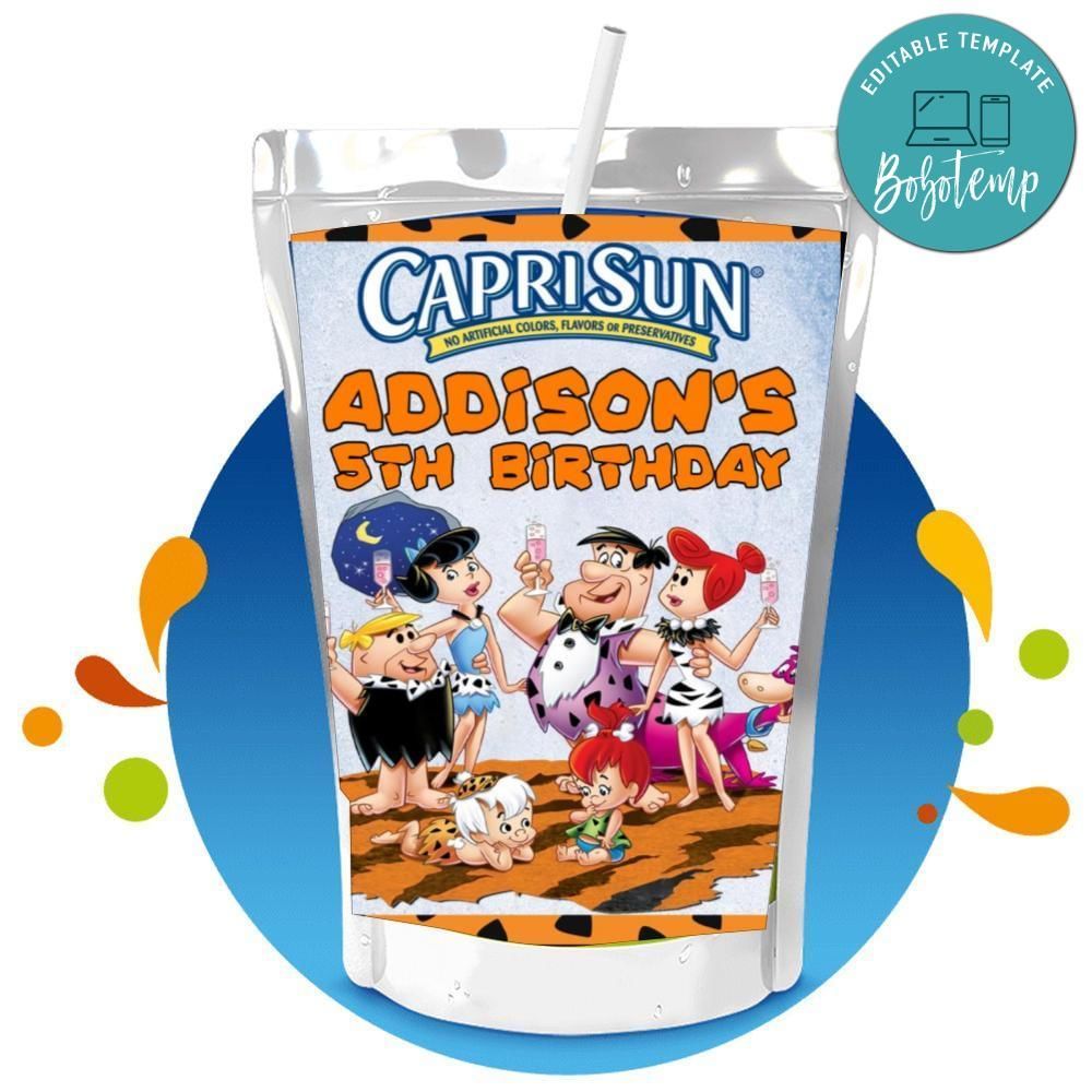 Flintstone Capri Sun Birthday Labels Digital File Printable Instant Download