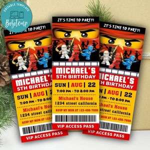 Ninjago Ticket Invitation Customizable Template Instant Download