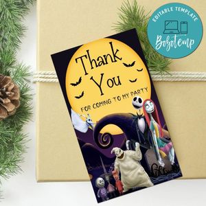 Nightmare Before Christmas Thank you tag Customizable Template to Print at Home Instant Download