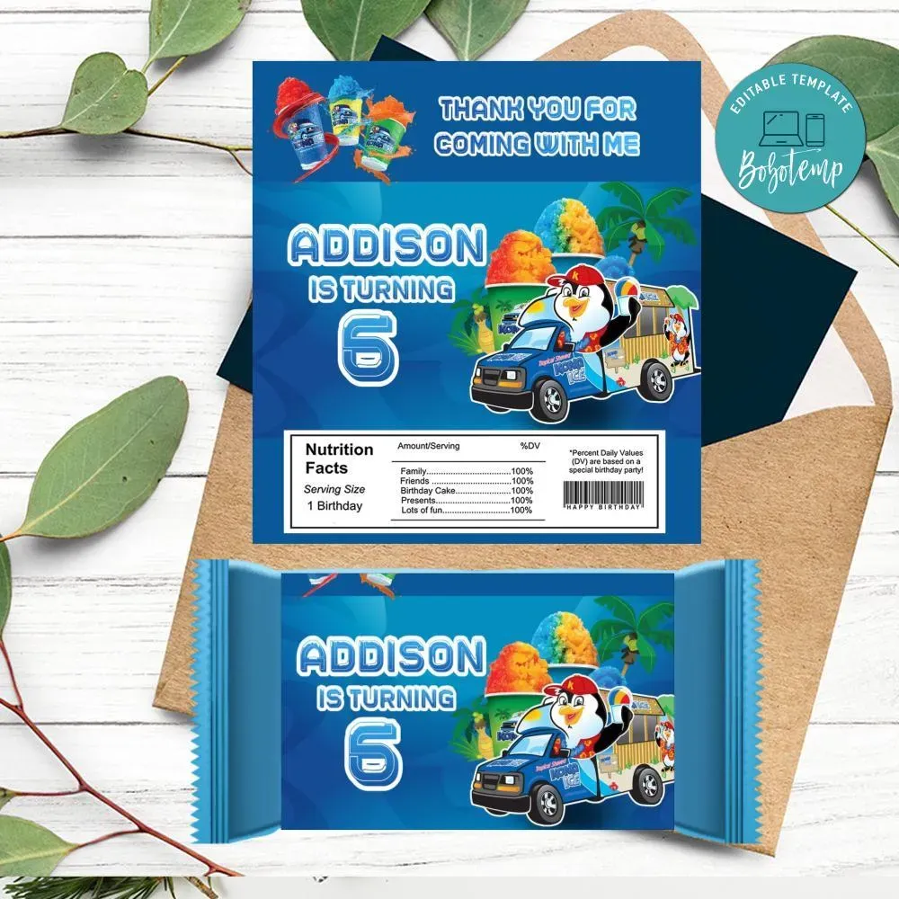 Kona ice Candy bar Label Customizable Template DIY | Bobotemp