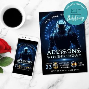 Master Chief Birthday Invitation Customizable Template to Print at Home Instant Download