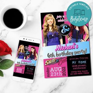 Sam and Cat Show Invitation Customizable Template to Print at Home Instant Download