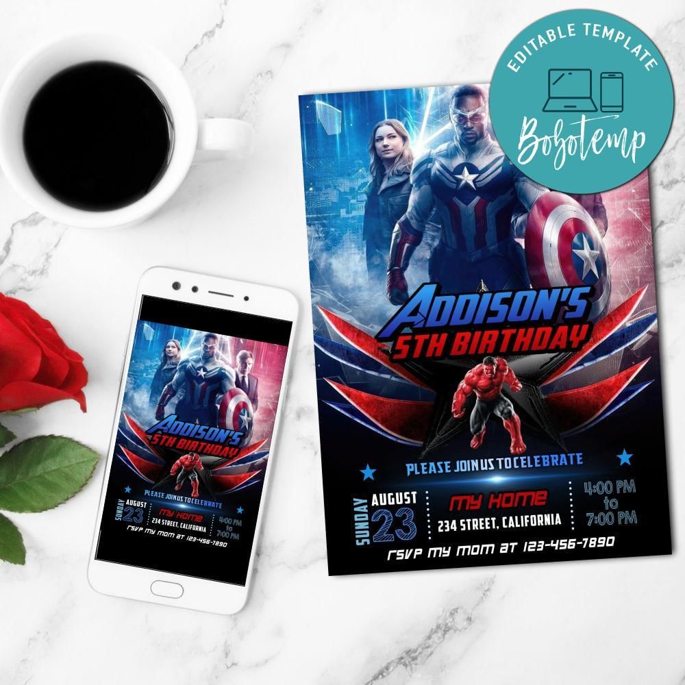Captain America: Brave New World Mobile Invite Customizable Template Instant Download
