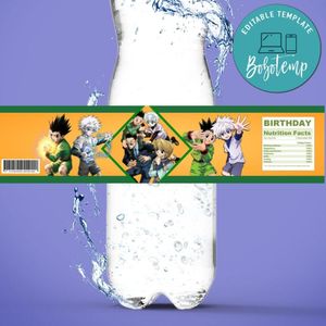 Hunter x Birthday Water Bottle Label Template to Print at Home Instant Download