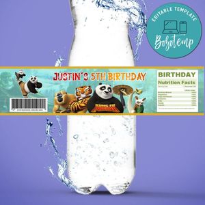 Kung fu panda Birthday Water Bottle Label Template to Print at Home Instant Download