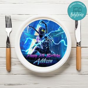 Blue beetle Birthday Plate Template Customizable to Print at Home Instant Download