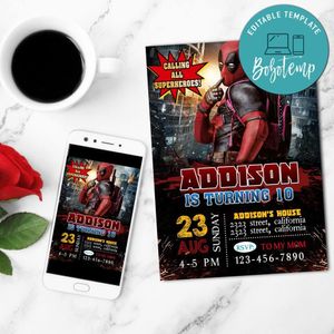 Deadpool Invitation Customizable Template to Print at Home Instant Download