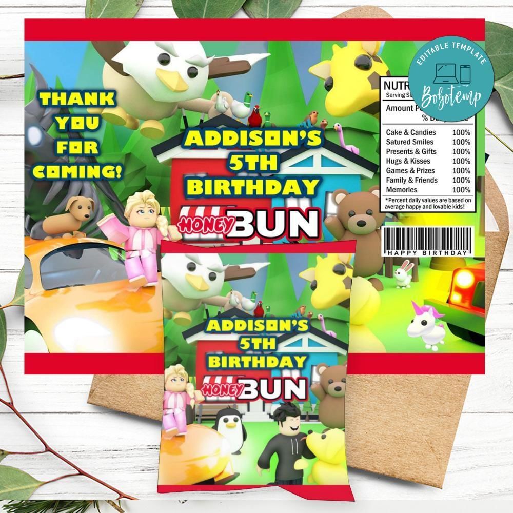 Adopt Me Birthday Honey Buns Snack Bag Label Customizable Instant Download