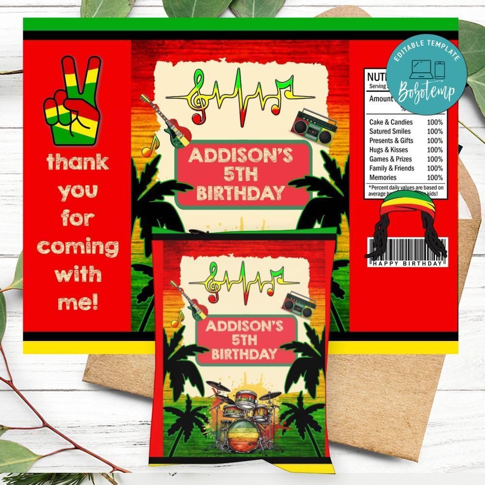 Reggae Birthday Chip Bag Label Customizable Instant Download
