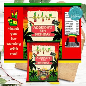 Reggae Birthday Chip Bag Label Customizable Instant Download