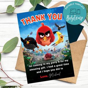Angry Bird Thank You Card Customizable Template To Print At Home Instant Download
