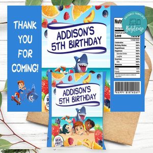 Sharkdog Birthday Party Fruit Snack Bag Digital File Printable Instant Download