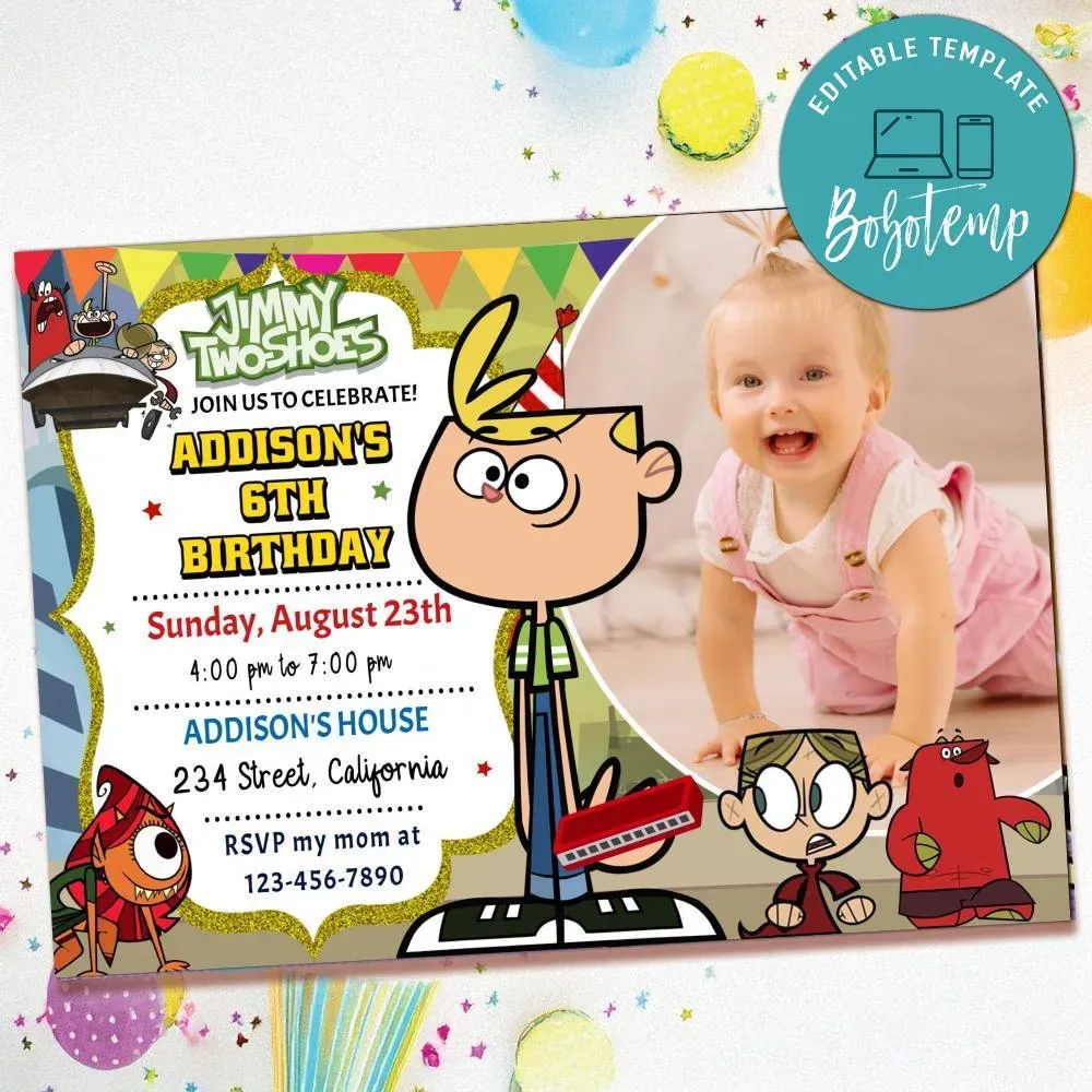 Jimmy two shoes Invitation with Photo Customizable | Bobotemp Shop