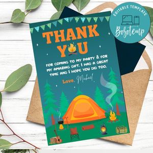 Camping Thank You Card Customizable Template To Print At Home Instant Download