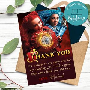 Descendants Rise Of The Red Thank You Card Customizable Template To Print At Home Instant Download