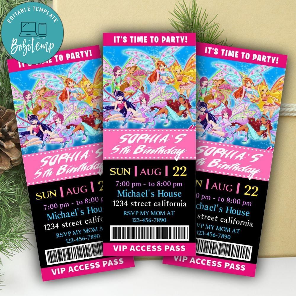 Winx Ticket Invitation Customizable Template | Bobotemp Shop