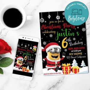 Fantastic Minions Christmas Party Birthday Mobile Invite Customizable Template Instant Download