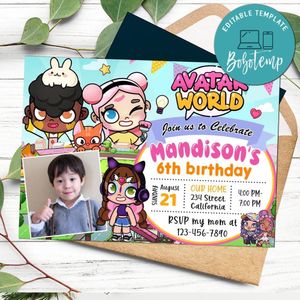 Avatar World Birthday Invitation with Photo Customizable Template to Print at Home Instant Download