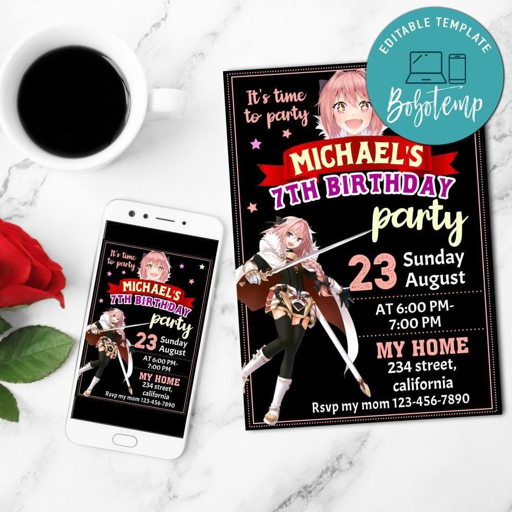 Fate Apocrypha Astolfo Mobile Invite Customizable Template Instant Download