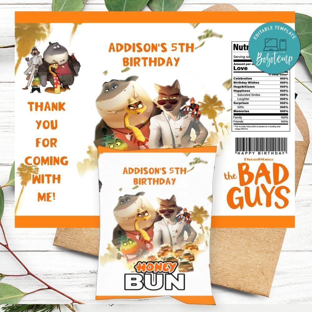 The Bad Guys Honeybun Snack Bag Digital File Printable Instant Download
