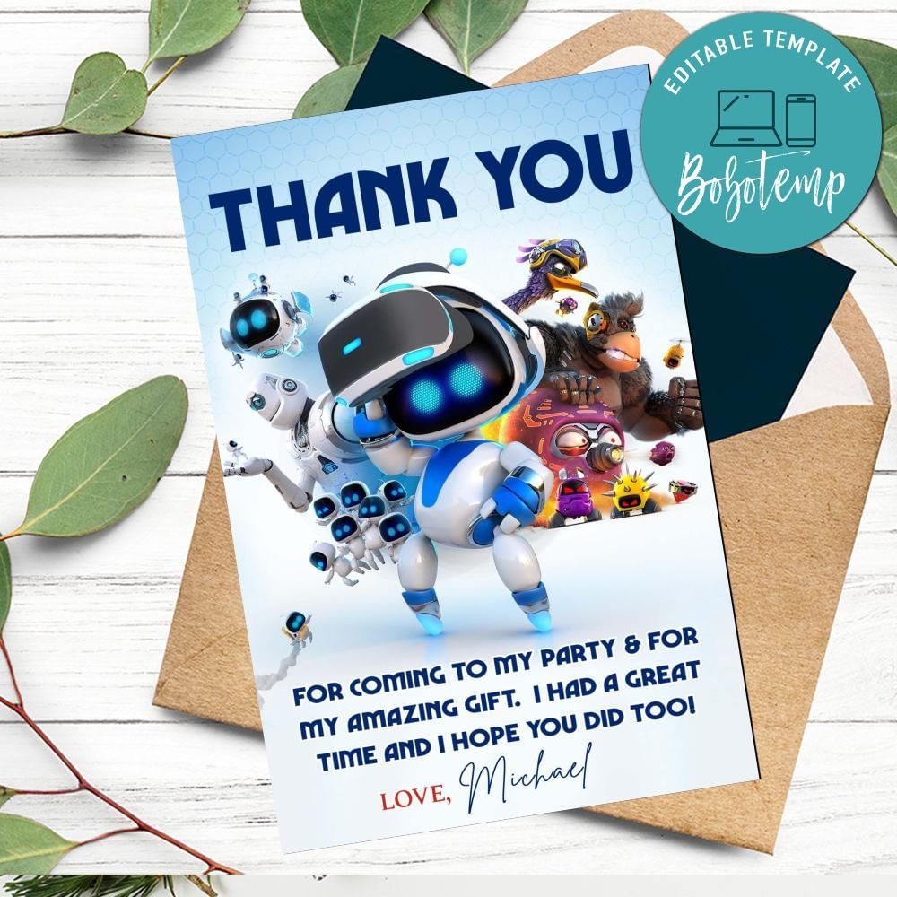 Astro Bot Thank You Card Customizable Template DIY | Bobotemp
