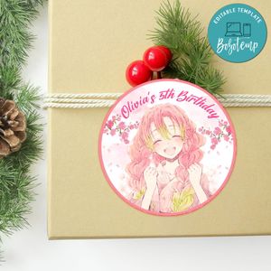 Mitsuri Circle Sticker Template Customizable to Print at Home Instant Download