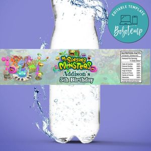 My singing monsters Birthday Water Bottle Label Template to Print at Home Instant Download