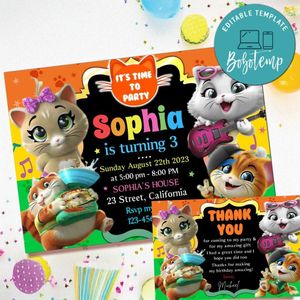 44 Cats Invitation Template Free Thank You Card Printable